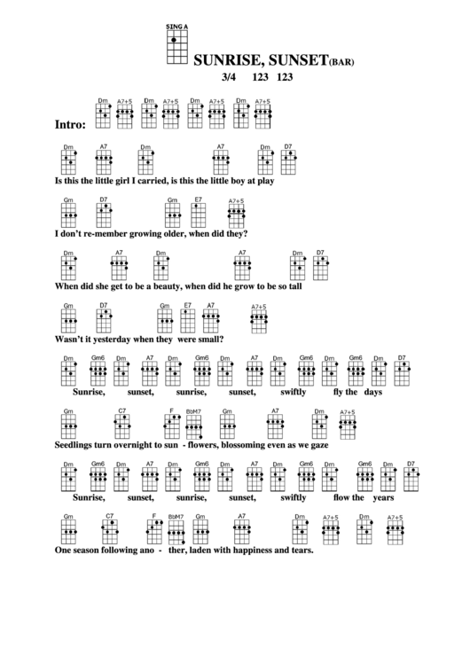 Sunrise, Sunset(Bar) Chord Chart Printable pdf