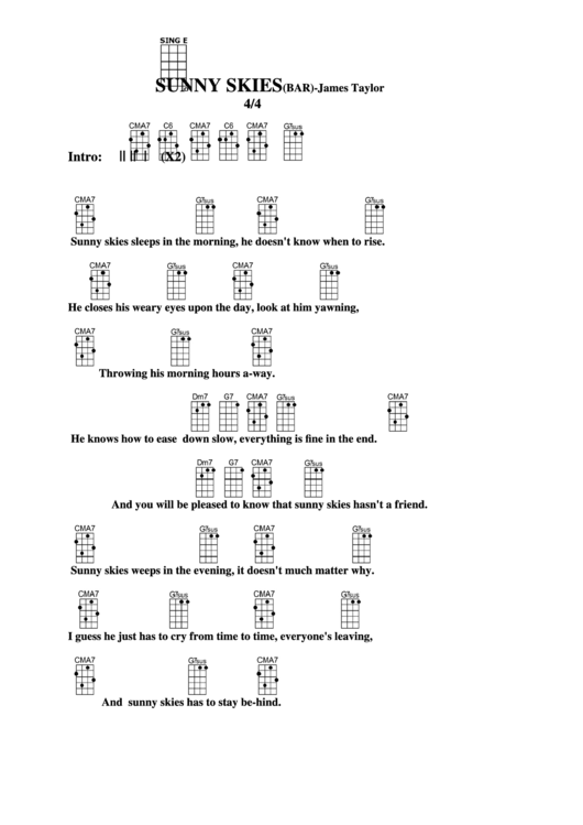 Sunny Skies (Bar) - James Taylor Chord Chart Printable pdf