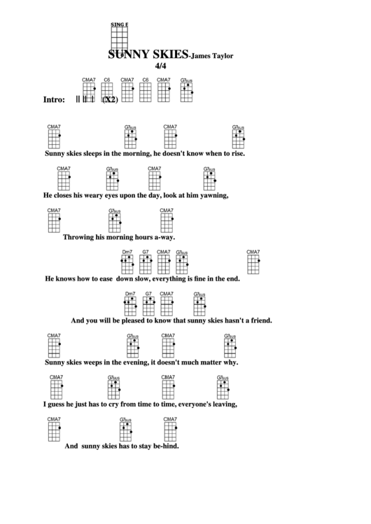 Sunny Skies - James Taylor Chord Chart Printable pdf