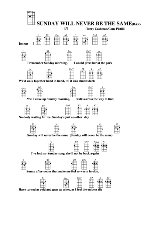 Sunday Will Never Be The Same (Bar) - Terry Cashman/gene Pistilli Chord Chart Printable pdf