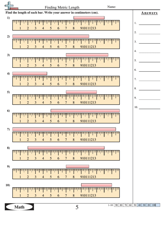 Finding Metric Length Worksheet With Answer Key Printable pdf