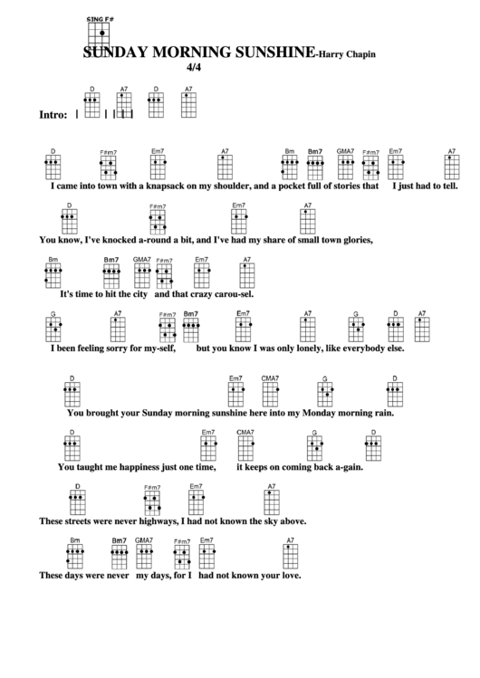 Sunday Morning Sunshine - Harry Chapin Chord Chart Printable pdf