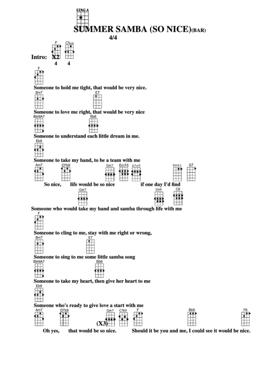 Summer Samba (So Nice) (Bar) Chord Chart Printable pdf