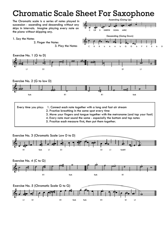 Alto Saxophone Chromatic Scale Sheet Printable pdf