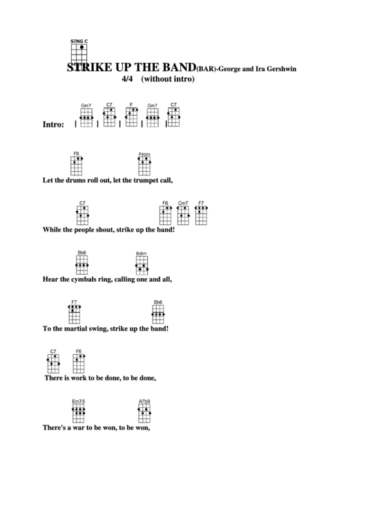 Strike Up The Band (Bar) - George And Ira Gershwin Chord Chart Printable pdf