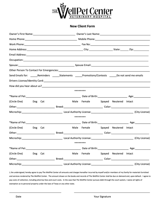 New Client Form Printable pdf