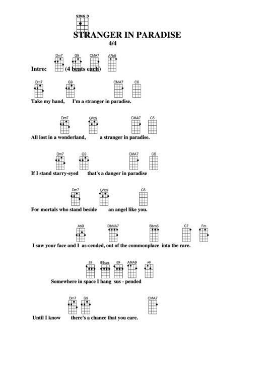Stranger In Paradise Chord Chart Printable pdf