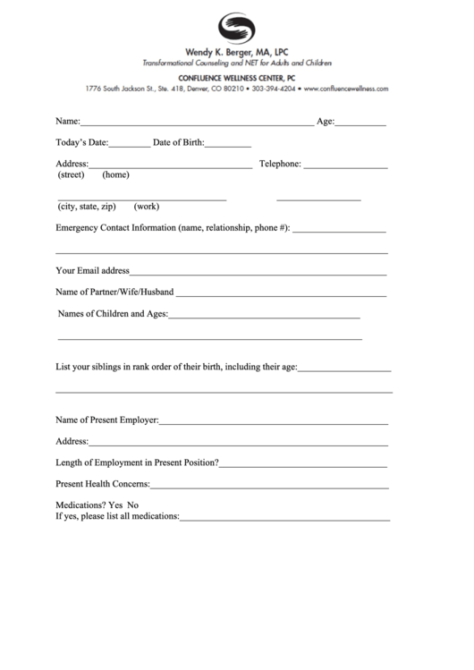 New Client Forms Printable pdf