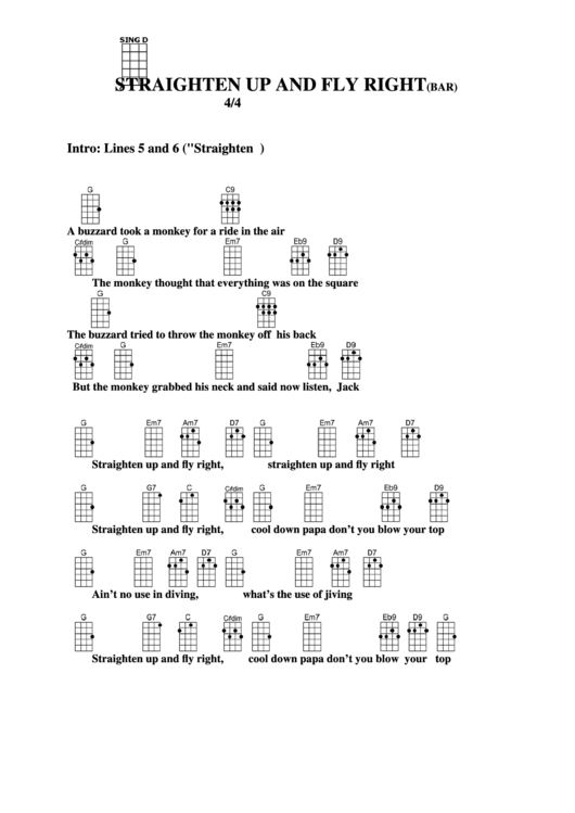 Straighten Up And Fly Right(Bar) Chord Chart Printable pdf
