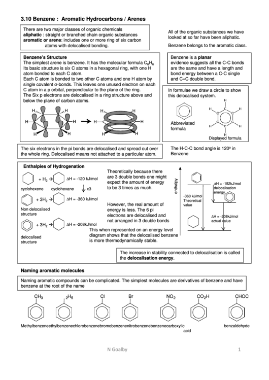 Benzene: Aromatic Hydrocarbons Sheet Template Printable pdf