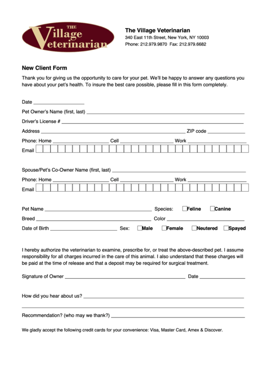 Fillable New Client Form Printable pdf