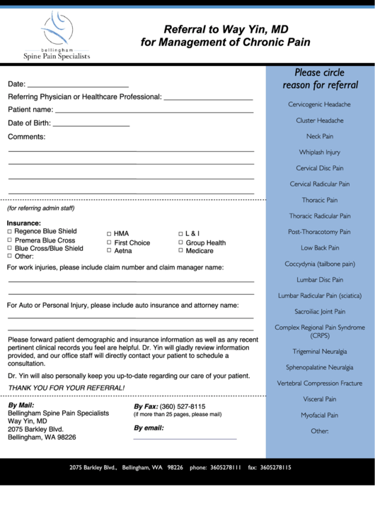 The Referral Form Bellingham Spine Pain Specialists Printable pdf