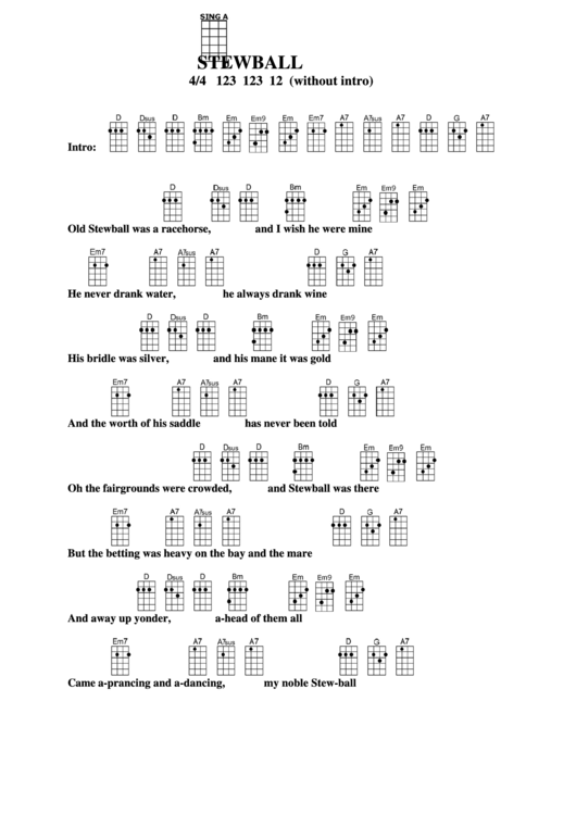 Stewball Chord Chart Printable pdf