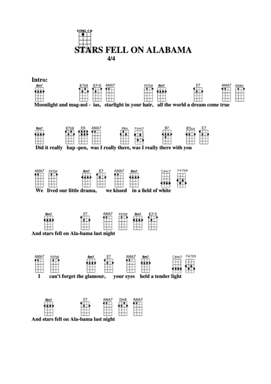Stars Fell On Alabama Chord Chart Printable pdf