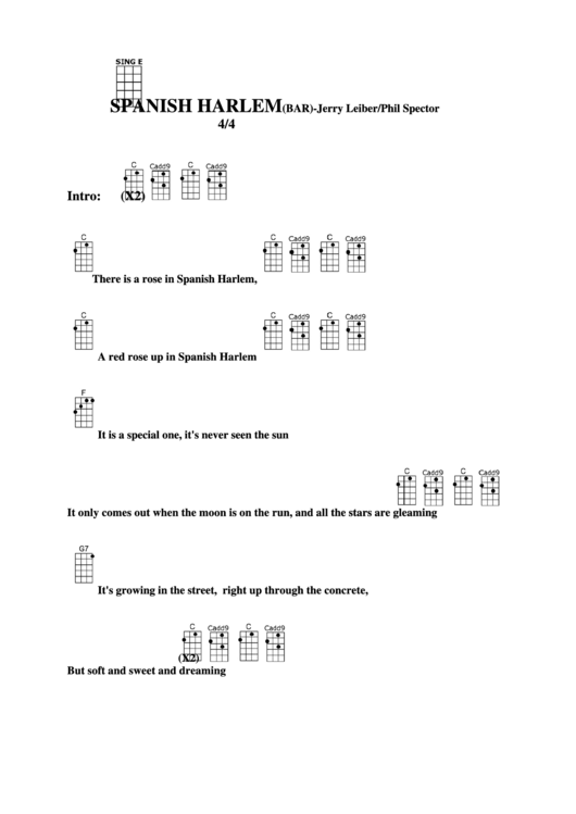 Spanish Harlem (Bar) - Jerry Leiber/phil Spector Chord Chart Printable pdf