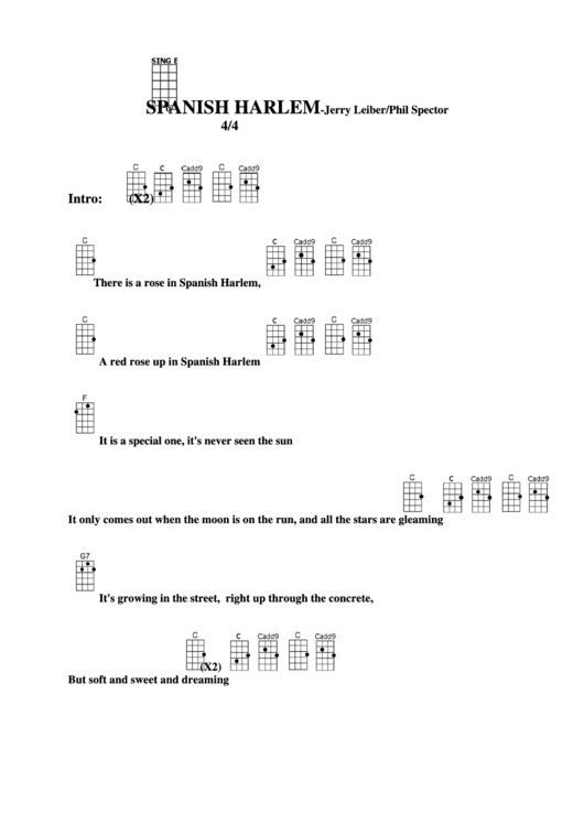 Spanish Harlem - Jerry Leiber/phil Spector Chord Chart Printable pdf