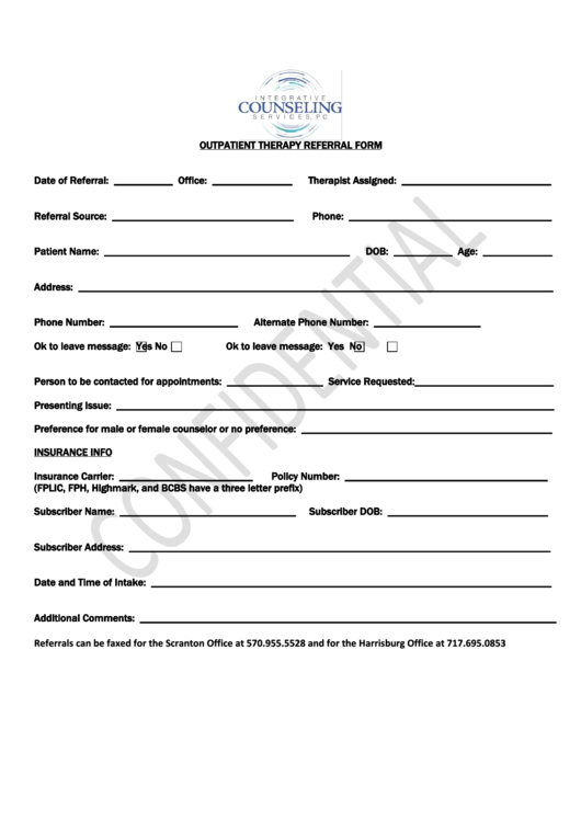 Outpatient Therapy Referral Form Printable pdf