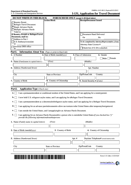 Form I-131 - Application For Travel Document