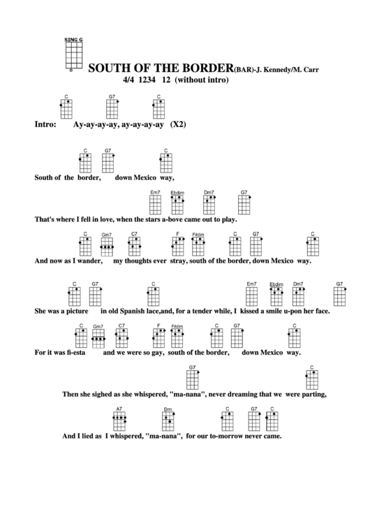 South Of The Border (Bar) - J. Kennedy/m. Carr Chord Chart Printable pdf