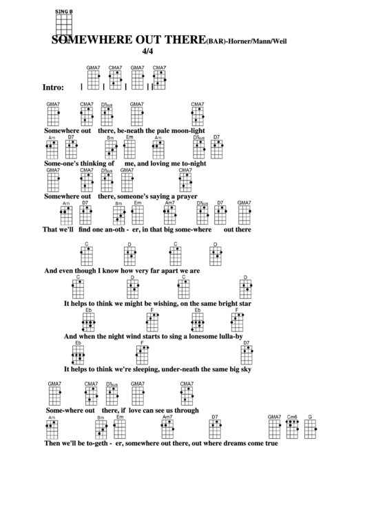 Somewhere Out There (Bar) - Horner/mann/weil Chord Chart Printable pdf