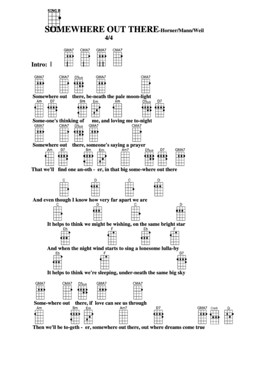 Somewhere Out There - Horner/mann/weil Chord Chart Printable pdf
