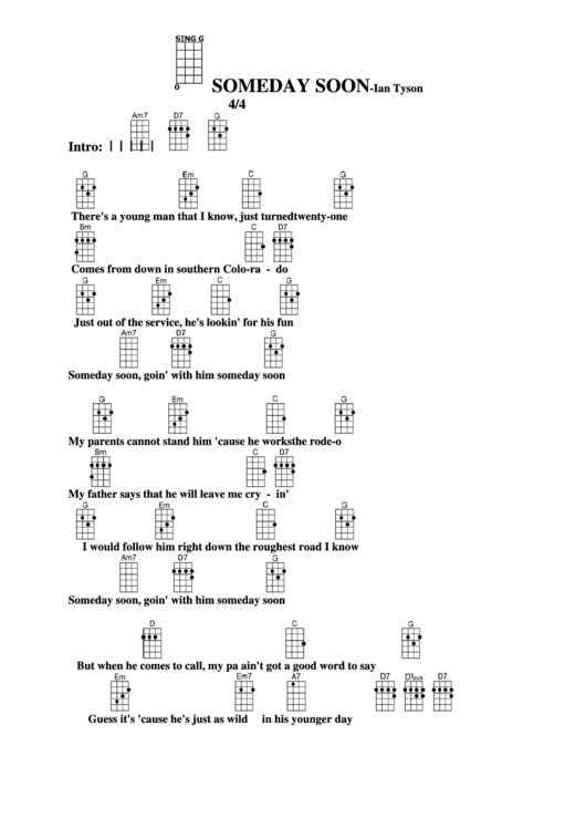 Someday Soon - Ian Tyson Chord Chart Printable pdf