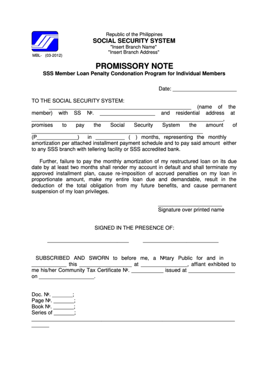 Promissory Note - Ofw Watch printable pdf download