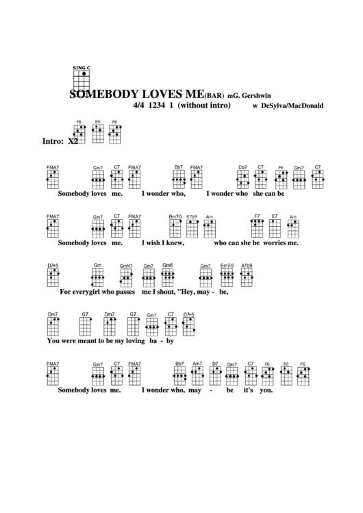 Somebody Loves Me (Bar) M G. Gershwin Chord Chart ...