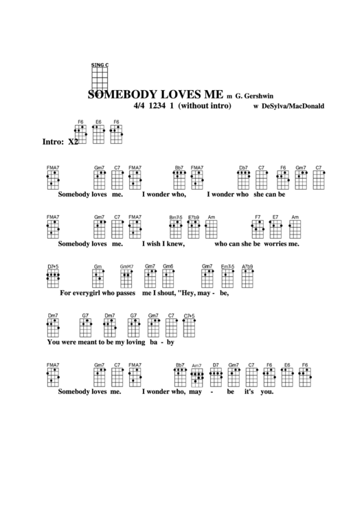Somebody Loves Me M G. Gershwin Chord Chart Printable pdf