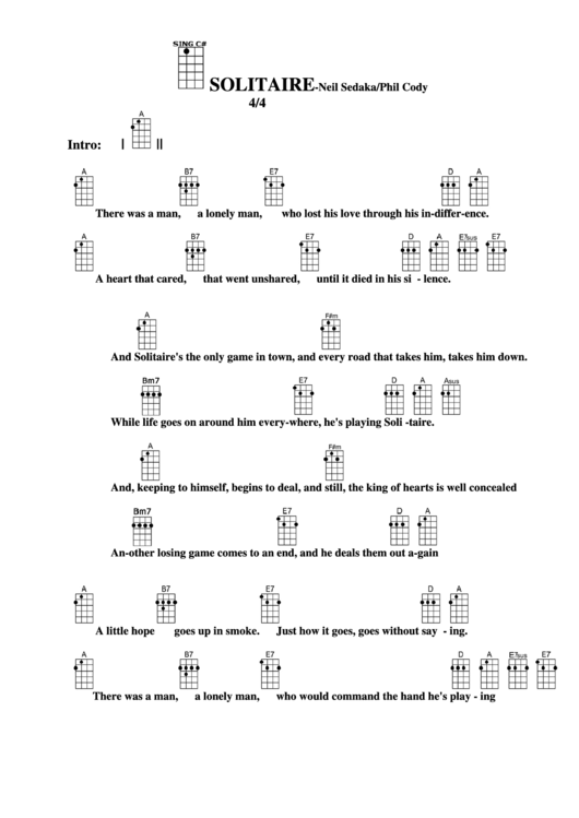 Solitaire - Neil Sedaka/phil Cody Chord Chart Printable pdf