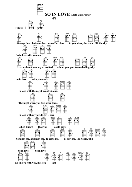 So In Love(Bar)-Cole Porter Chord Chart Printable pdf
