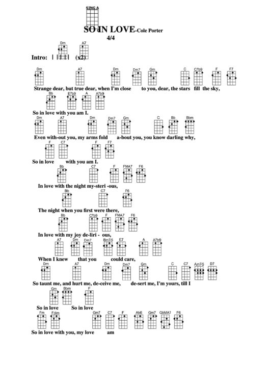So In Love-Dm-Cole Porter Chord Chart Printable pdf