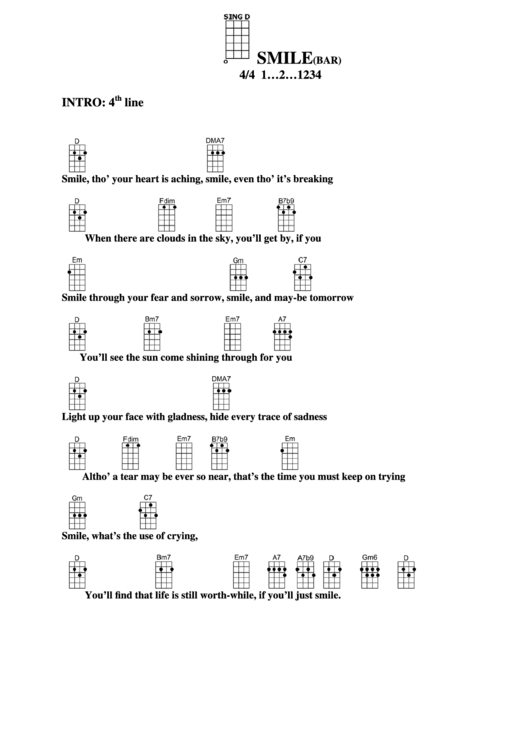 Smile (Bar) Chord Chart Printable pdf