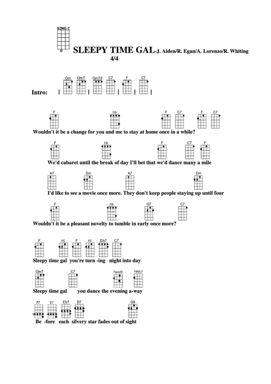 Sleepy Time Gal-J. Alden/r. Egan/a. Lorenzo/r. Whiting Chord Chart Printable pdf