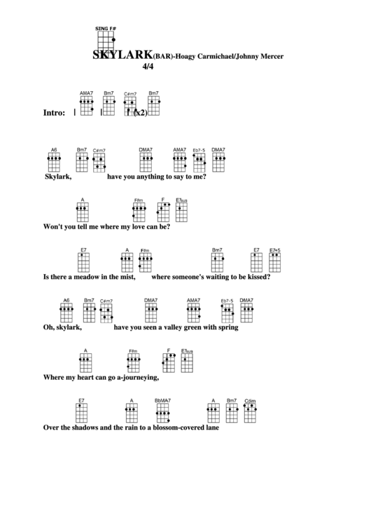 Skylark (Bar) - Hoagy Carmichael/johnny Mercer Chord Chart Printable pdf