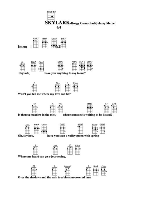 Skylark - Hoagy Carmichael/johnny Mercer Chord Chart Printable pdf