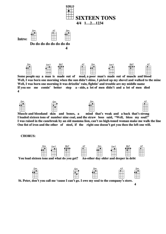 Sixteen Tons Chord Chart Printable pdf