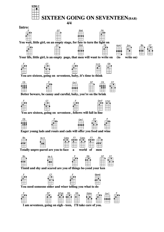 Sixteen Going On Seventeen(Bar) Chord Chart Printable pdf