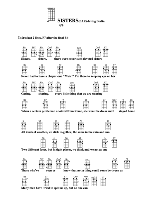 Sisters(Bar)-Irving Berlin Chord Chart Printable pdf