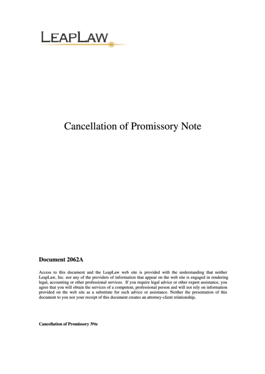 Cancellation Of Promissory Note Printable pdf