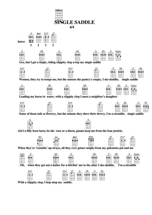 Single Saddle Chord Chart Printable pdf