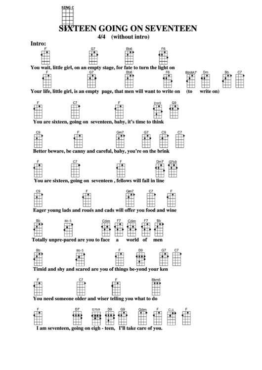 Sixteen Going On Seventeen Chord Chart Printable pdf