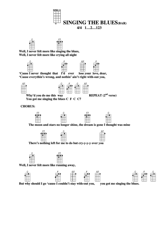 Singing The Blues (Bar) Chord Chart Printable pdf