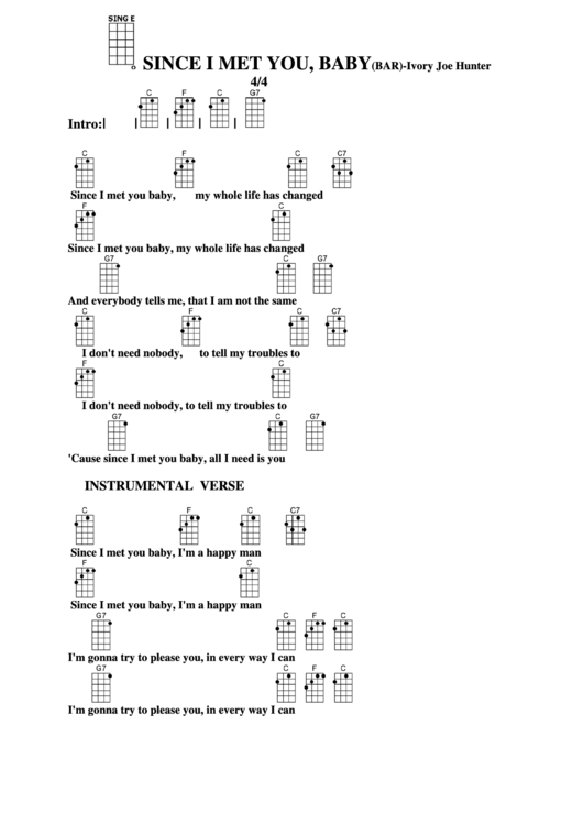 Since I Met You, Baby (Bar) - Ivory Joe Hunter Chord Chart Printable pdf