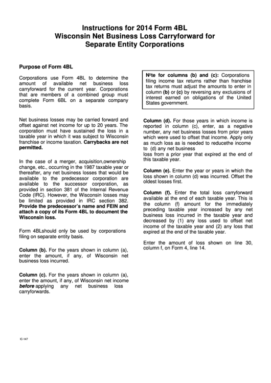 Instructions For 2014 Form 4bl printable pdf download