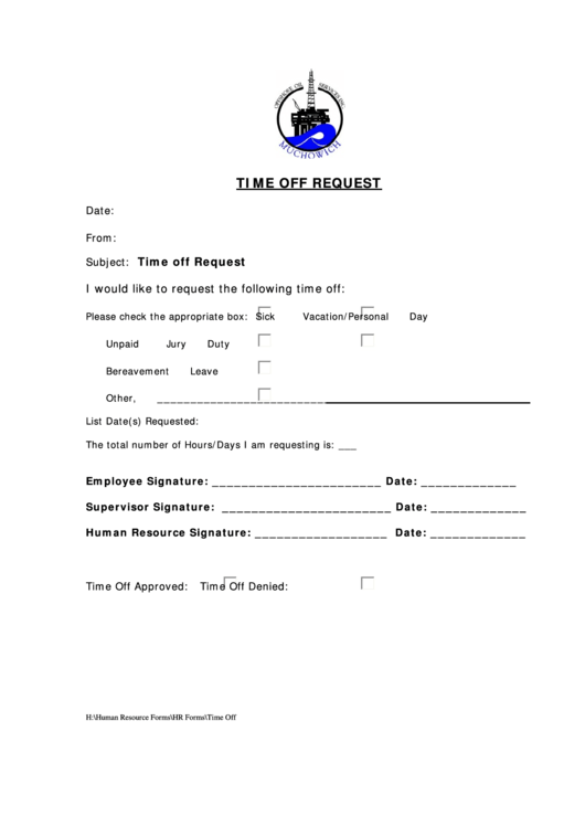 Time Off Request Form Printable pdf