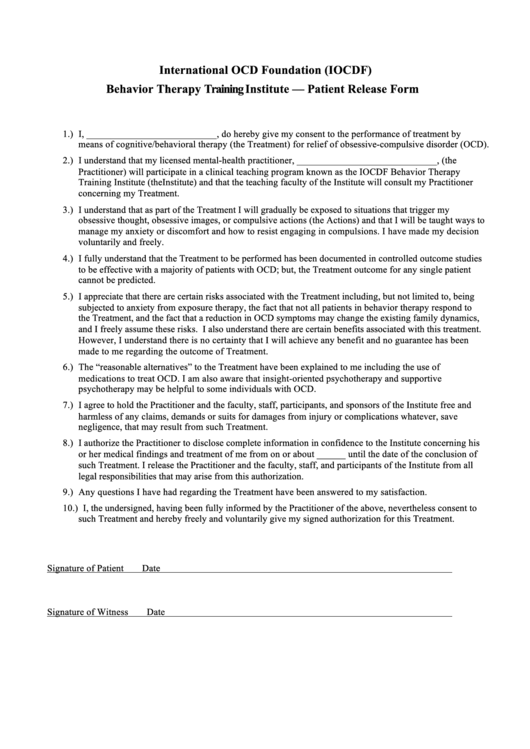 Patient Release Form Printable pdf