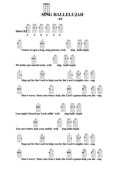 Sing Hallelujah Chord Chart Printable pdf