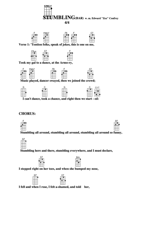 Stumbling (Bar) W. M. Edward "Zex" Confrey Chord Chart Printable pdf