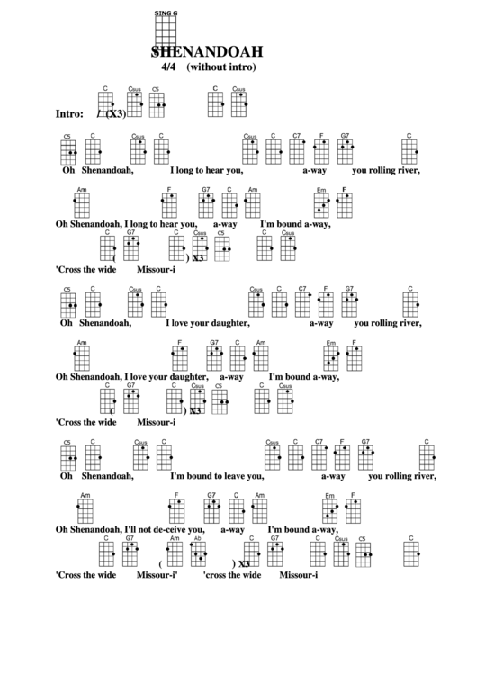 Shenandoah Chord Chart Printable pdf